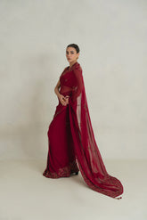 3 Piece Unstitched Chiffon Embroidered Sari (UF0005)
